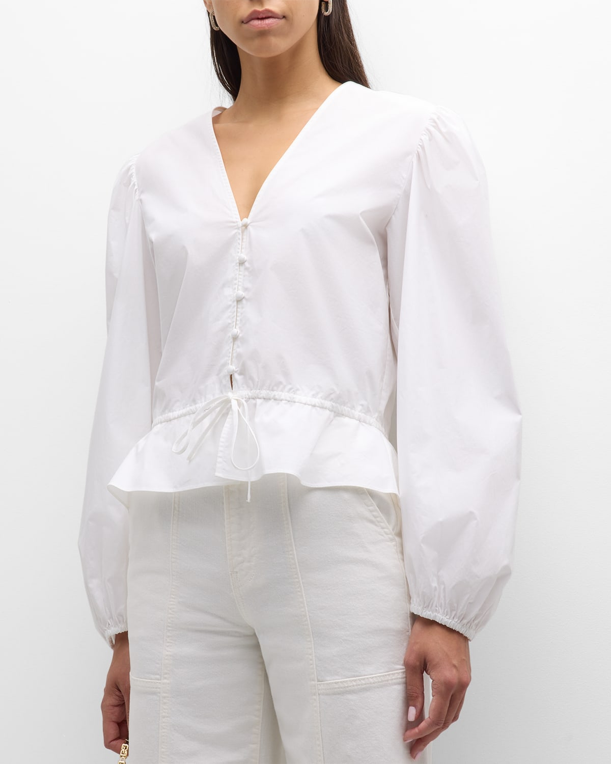 Shop Frame Cinched Organic Cotton V-neck Blouse In White