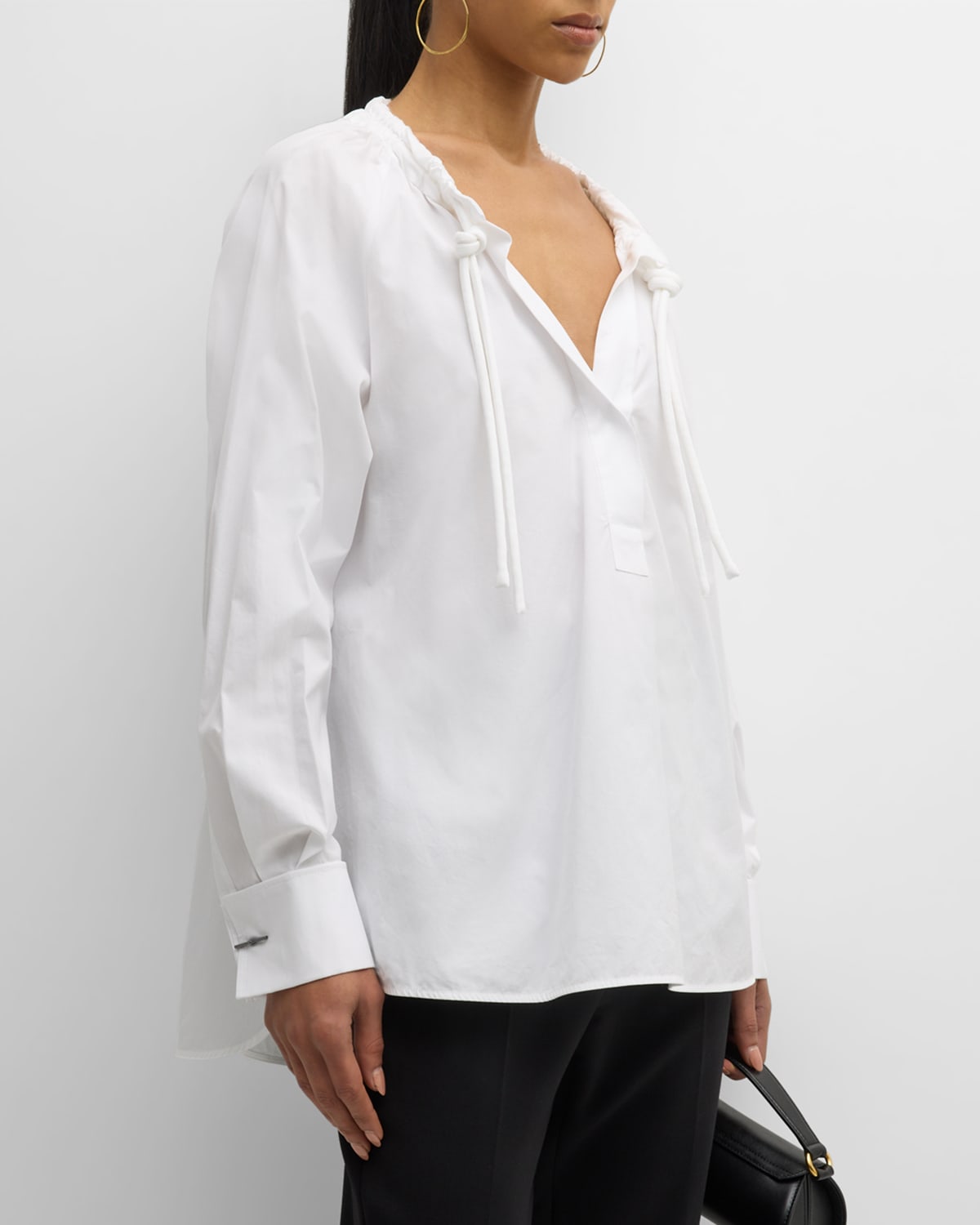 Shop Max Mara Ario Blouse With Cinched Collar In Optical White