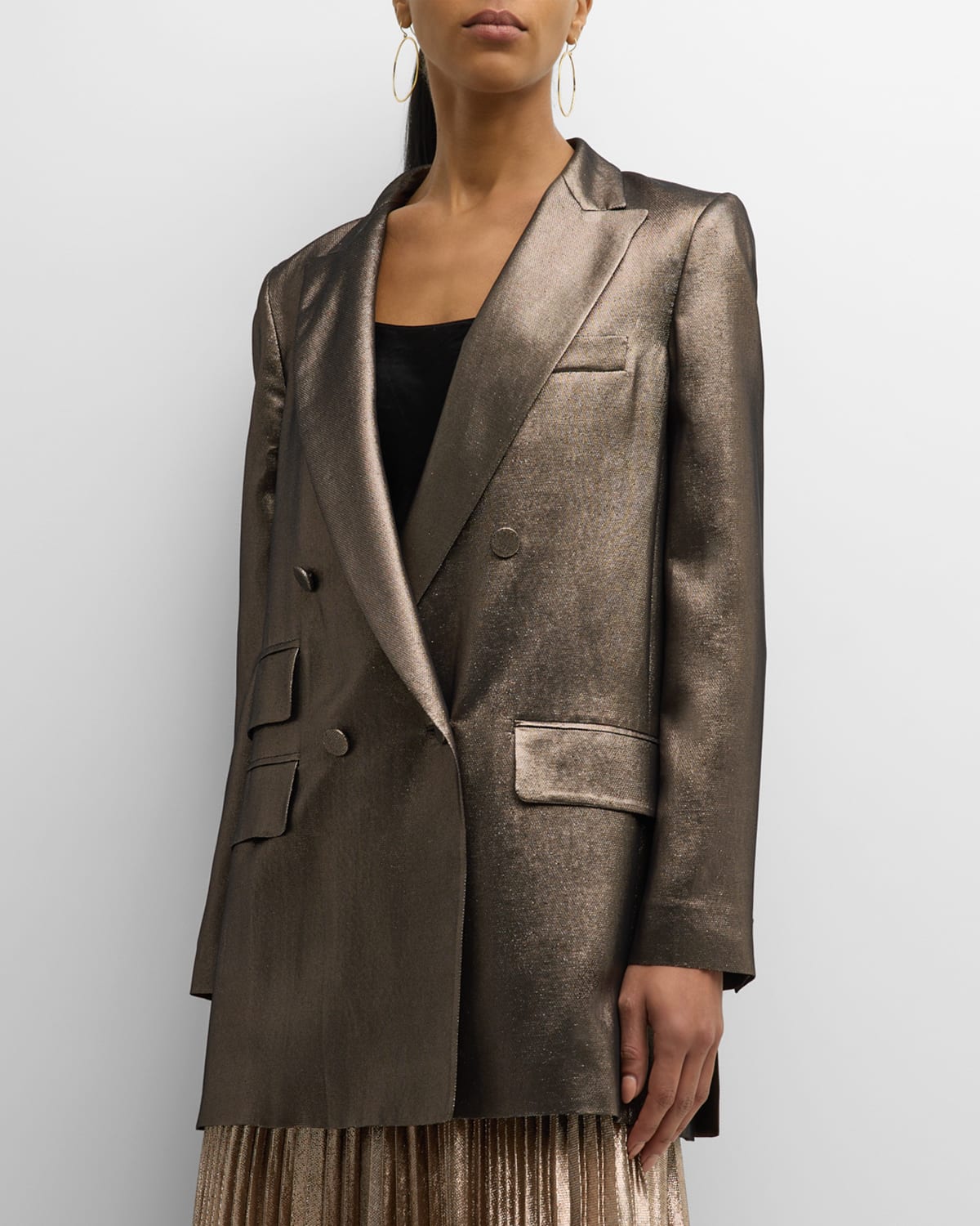 Shop Max Mara Edro Metallic Silk Blazer Jacket In Bronze