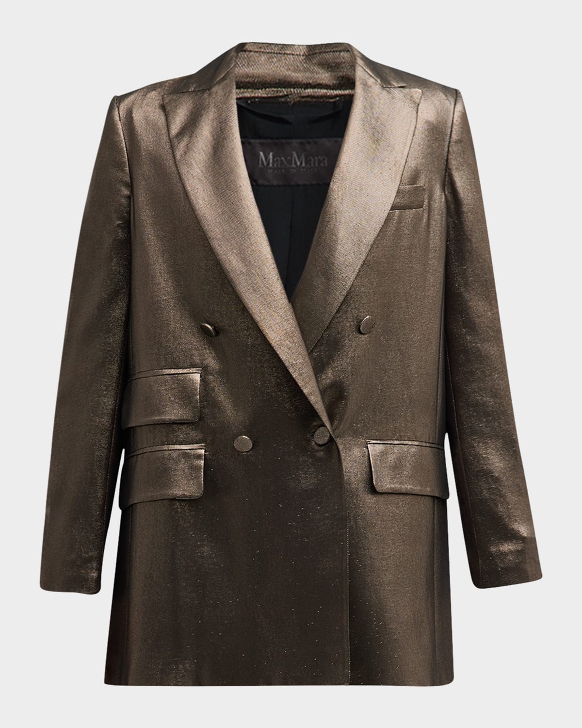 Shop Max Mara Edro Metallic Silk Blazer Jacket In Bronze