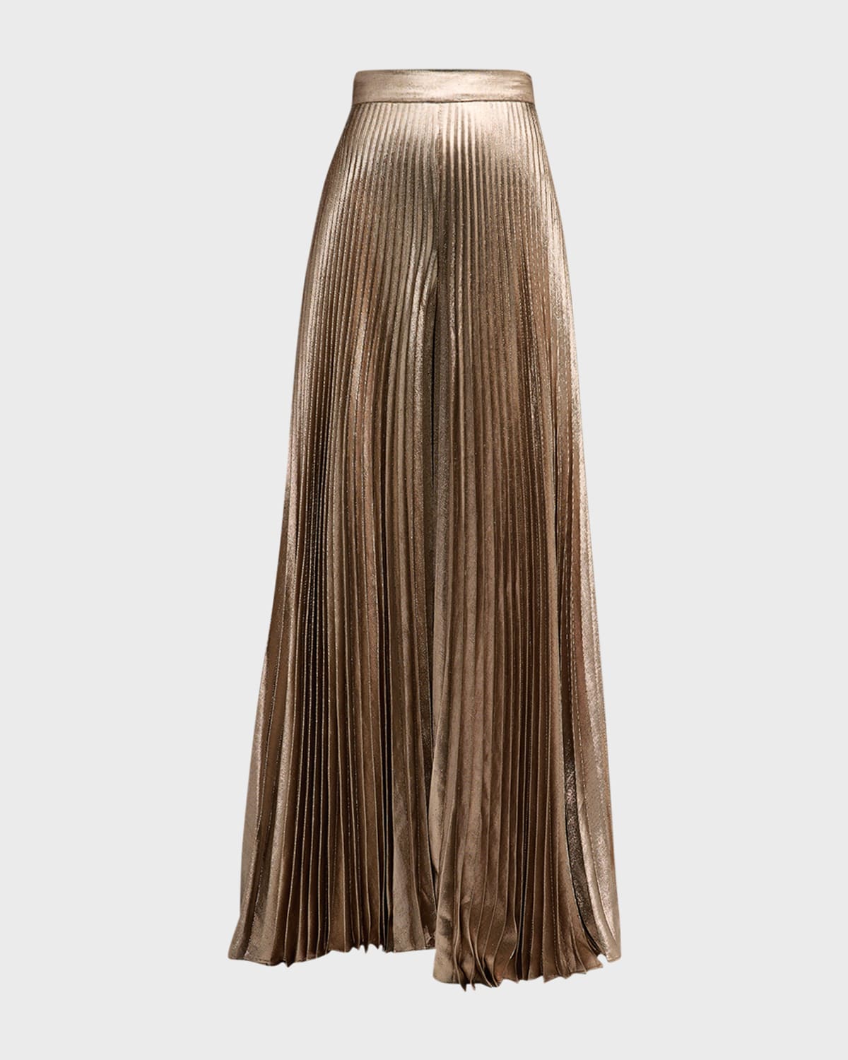 Shop Max Mara Panteon Pleated Metallic Wide-leg Pants In Bronze