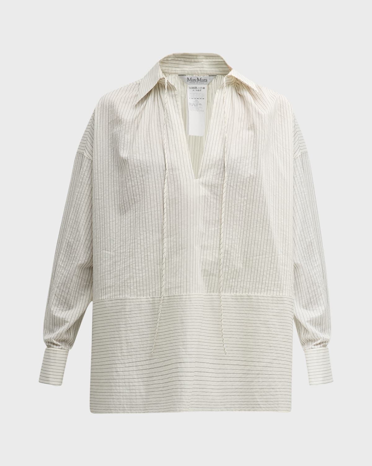 Shop Max Mara Saletta Striped Tie-neck Blouse In White Black