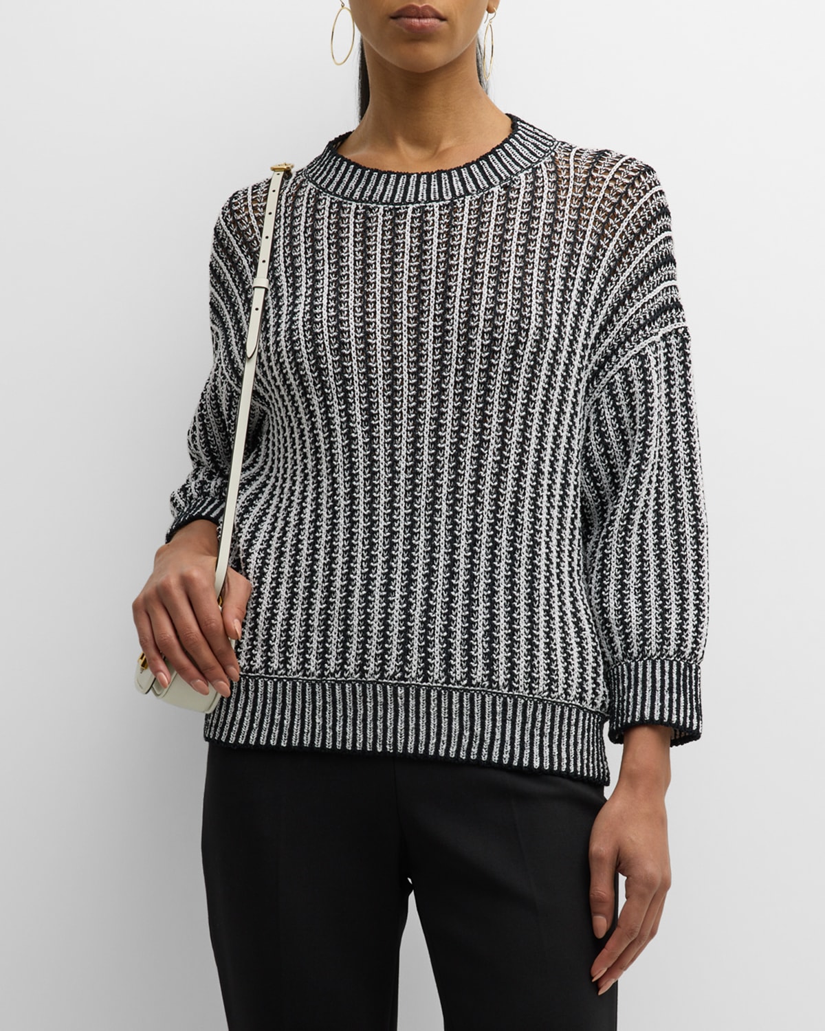 Shop Max Mara Regno Contrast Knit Sweater In White Black