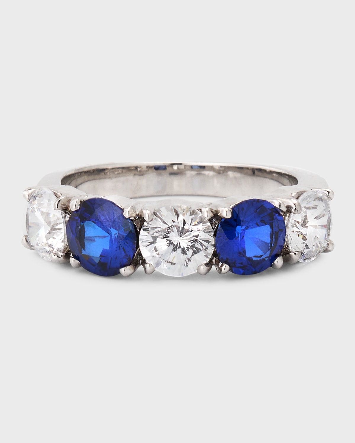 Alternating Sapphire and Cubic Zirconia Half Eternity Band