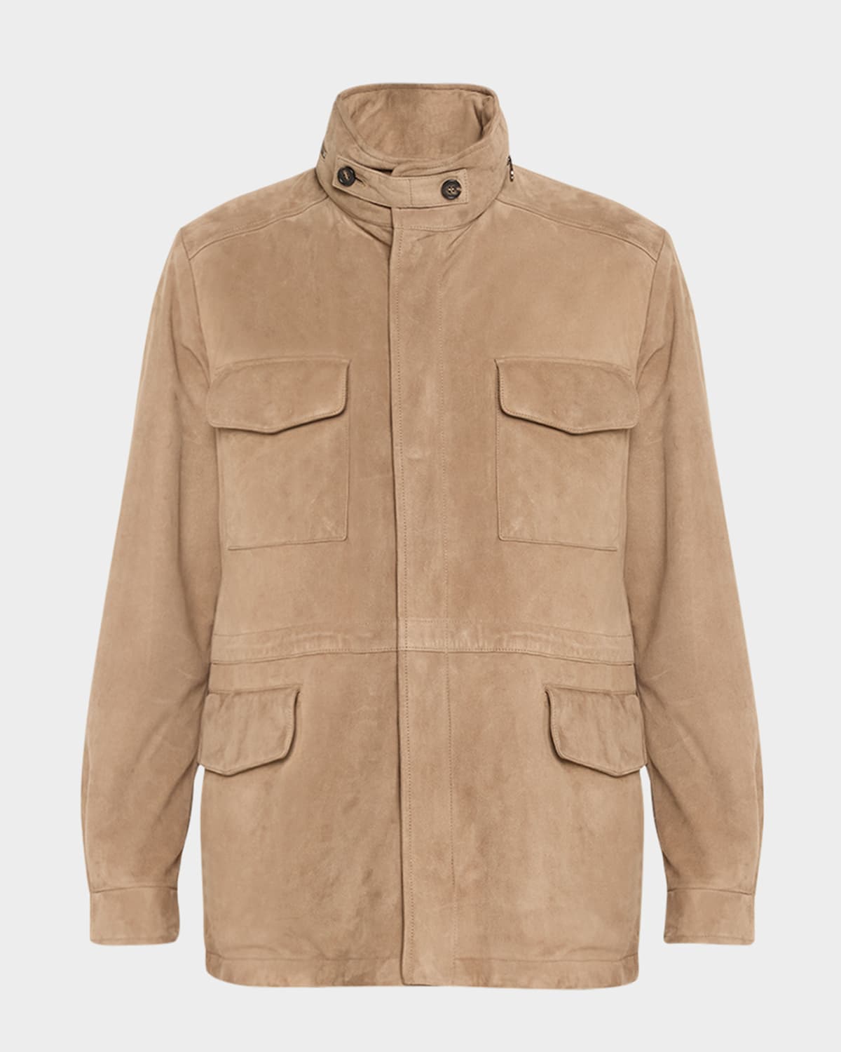 Loro Piana Men's Suede Concealed-zip Field Jacket In Busty Light Brown