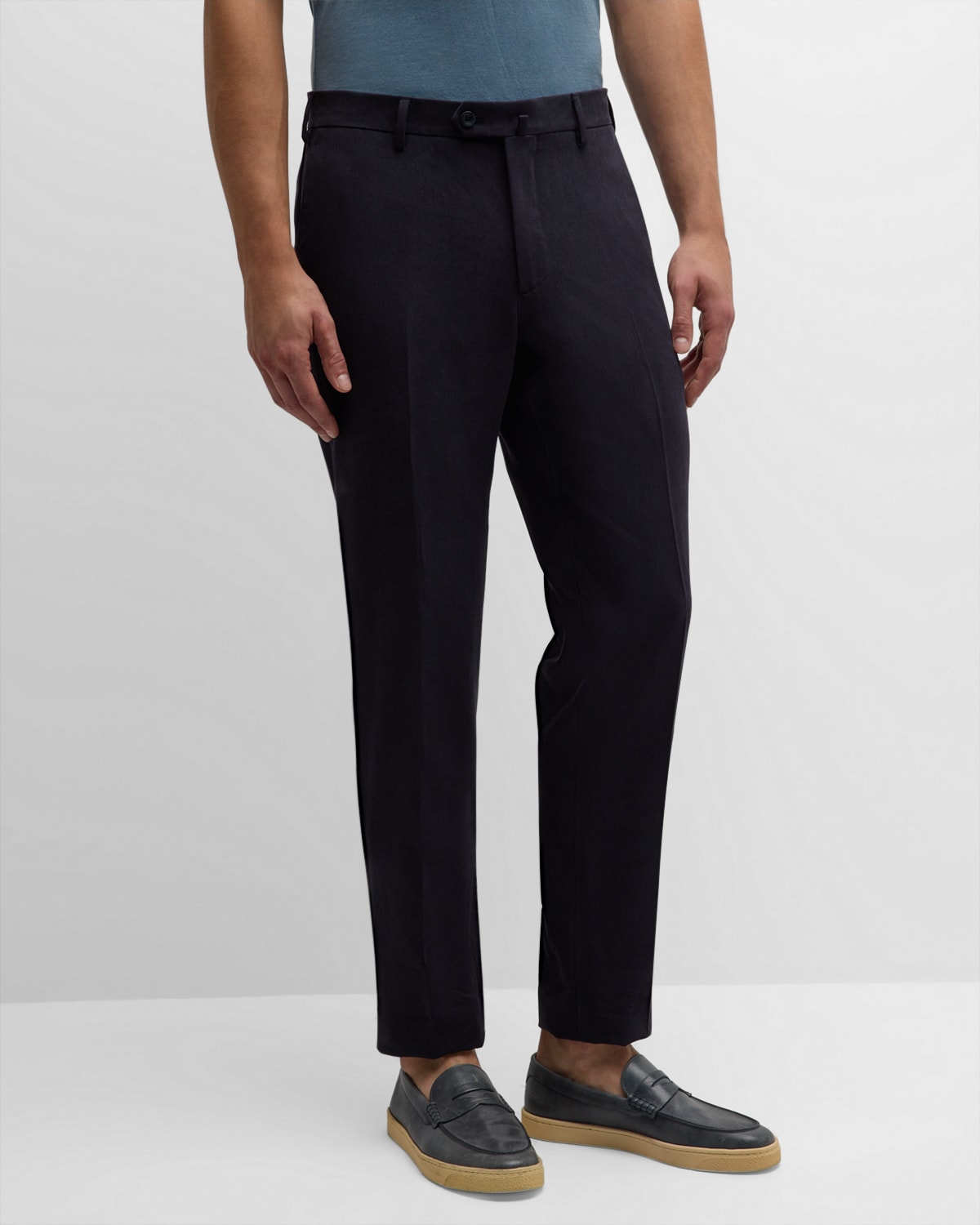 Shop Loro Piana Men's Pantaflat Linen Slim Pants In Inner Blue