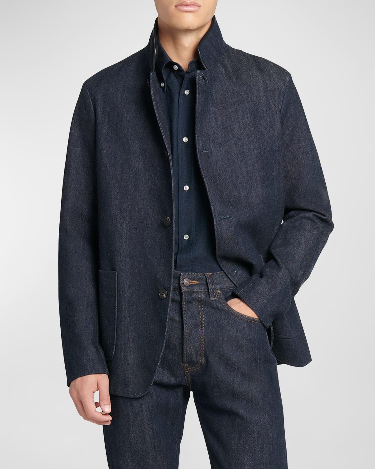 Men's Spagna Cashmere-Cotton Denim Jacket