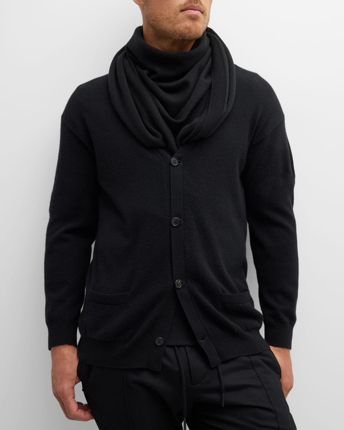 Shop Loro Piana Men's Knit Akaishi Wish Wool Scarf In Black
