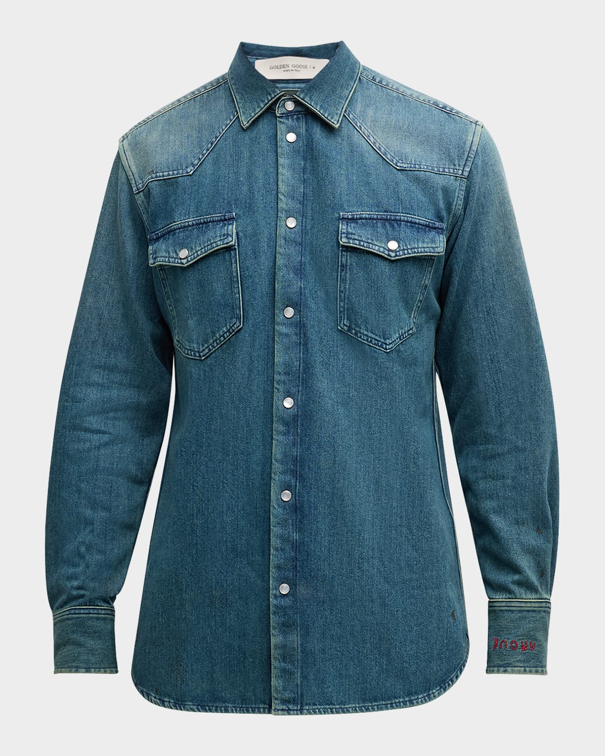 Shop Golden Goose Men's Journey Dirty Wash Denim Shirt In Blue