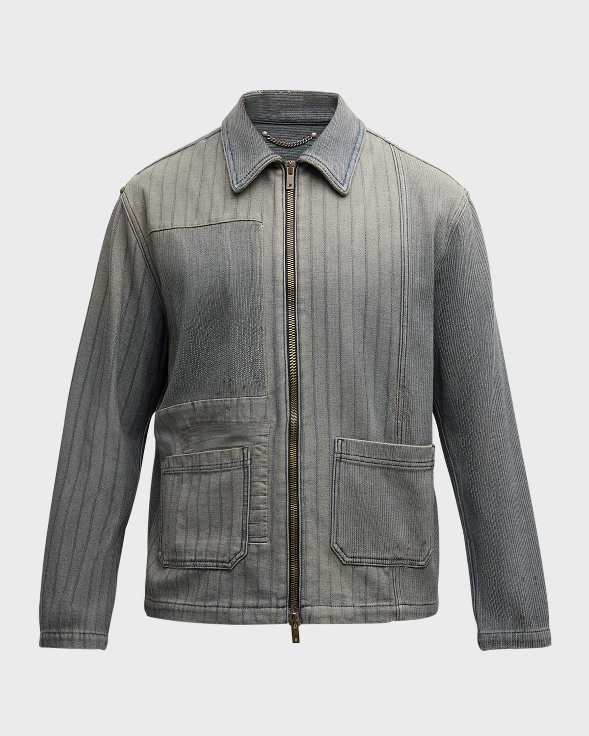 Shop Golden Goose Men's Journey Patched Stripe Denim Jacket In Grey