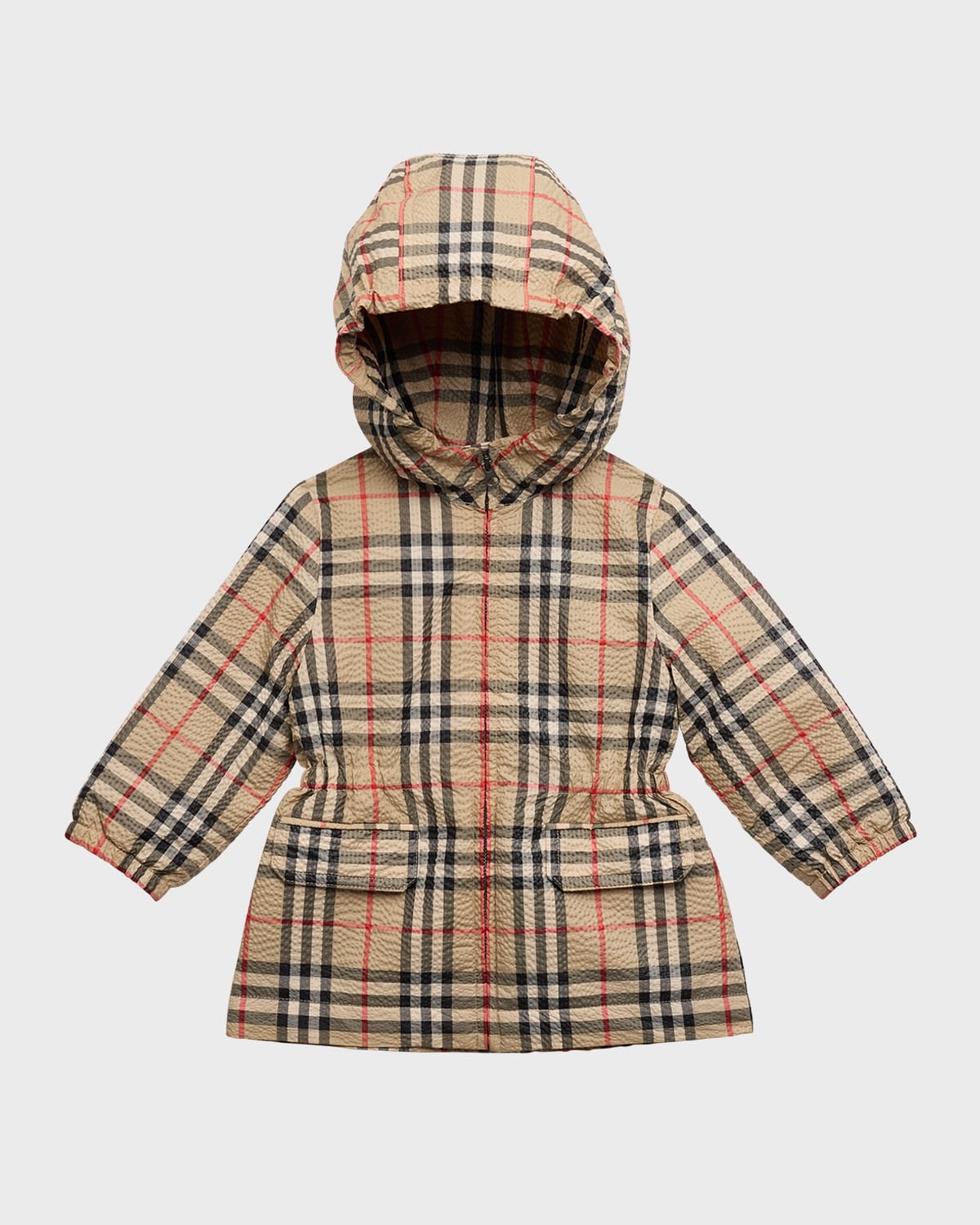 Shop Burberry Girl's Bridget Check-print Lightweight Coat In Archive Beige Check