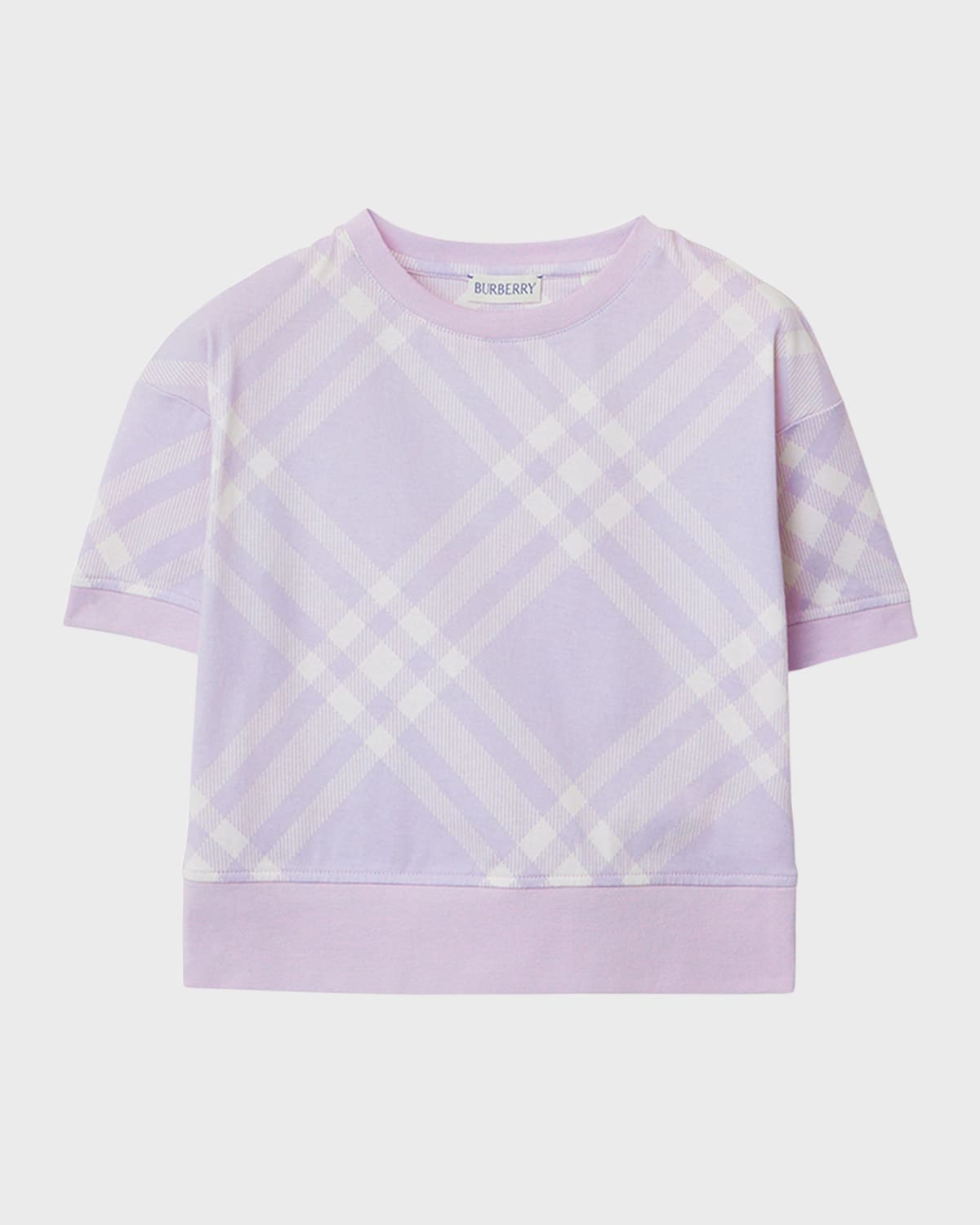 Burberry Kids' Girl's Bias Pastel Check Short-sleeve T-shirt In Pastel Lilac Chec