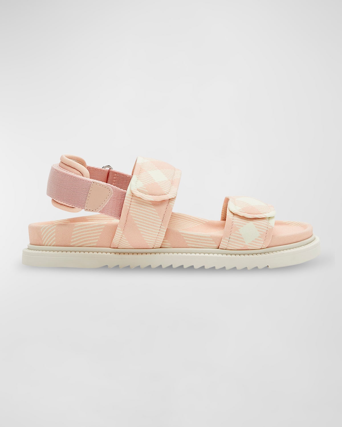 Burberry Checked Jamie Sandals With Velcro Closure In Cool Rose Pink