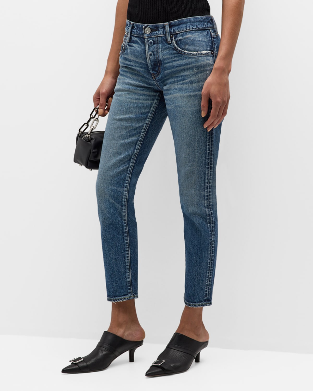 Moussy Vintage Alice Tapered Cropped Jeans In Dkblu