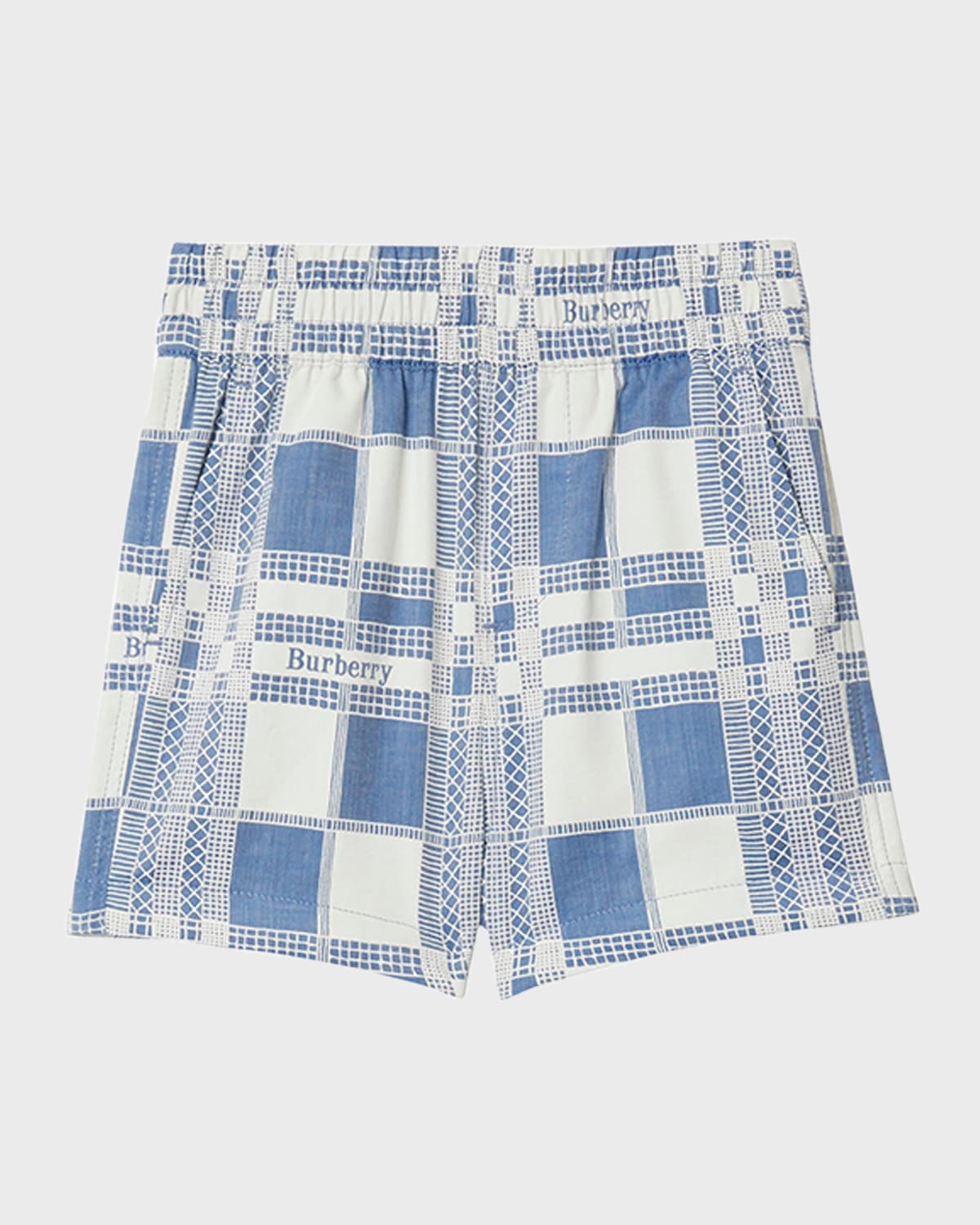Shop Burberry Boy's Jed Windowpane-print Woven Shorts In Pale Blue