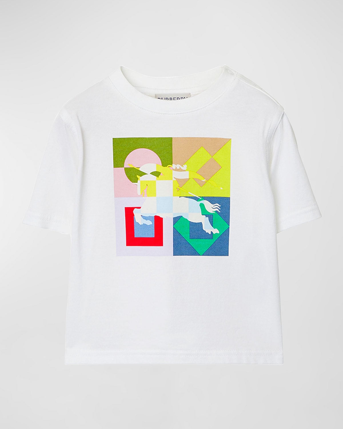 Burberry Short-sleeved Crew-neck T-shirt In Soft Cotton With An Equestrian Knight Print On A Geometric Patter In White