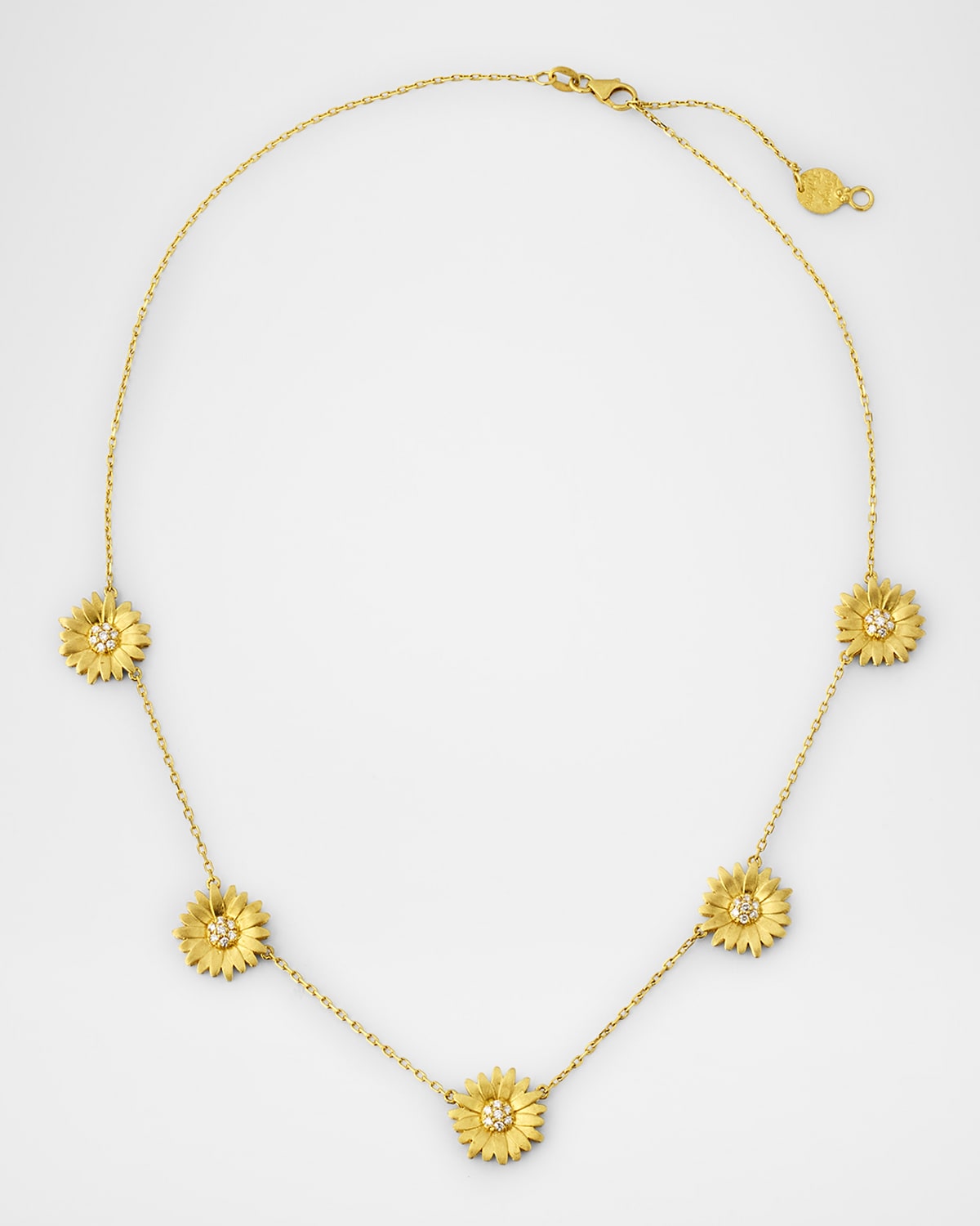 18k Yellow Gold Diamond Daisy Station Necklace