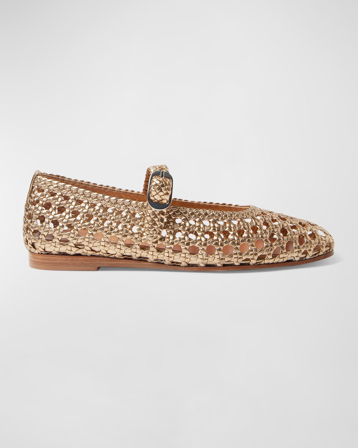 Le Monde Beryl Woven Leather Mary Jane Ballerina Flats In Gold