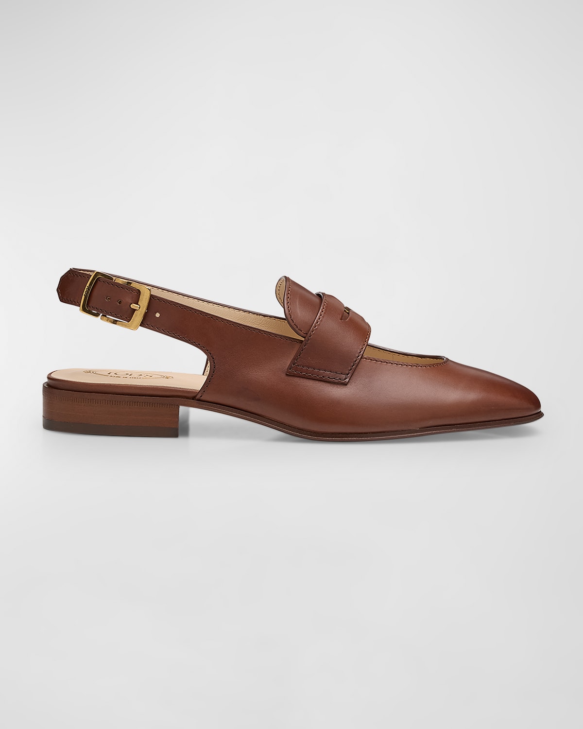 Shop Tod's Leather Slingback Ballerina Penny Loafers In Teak