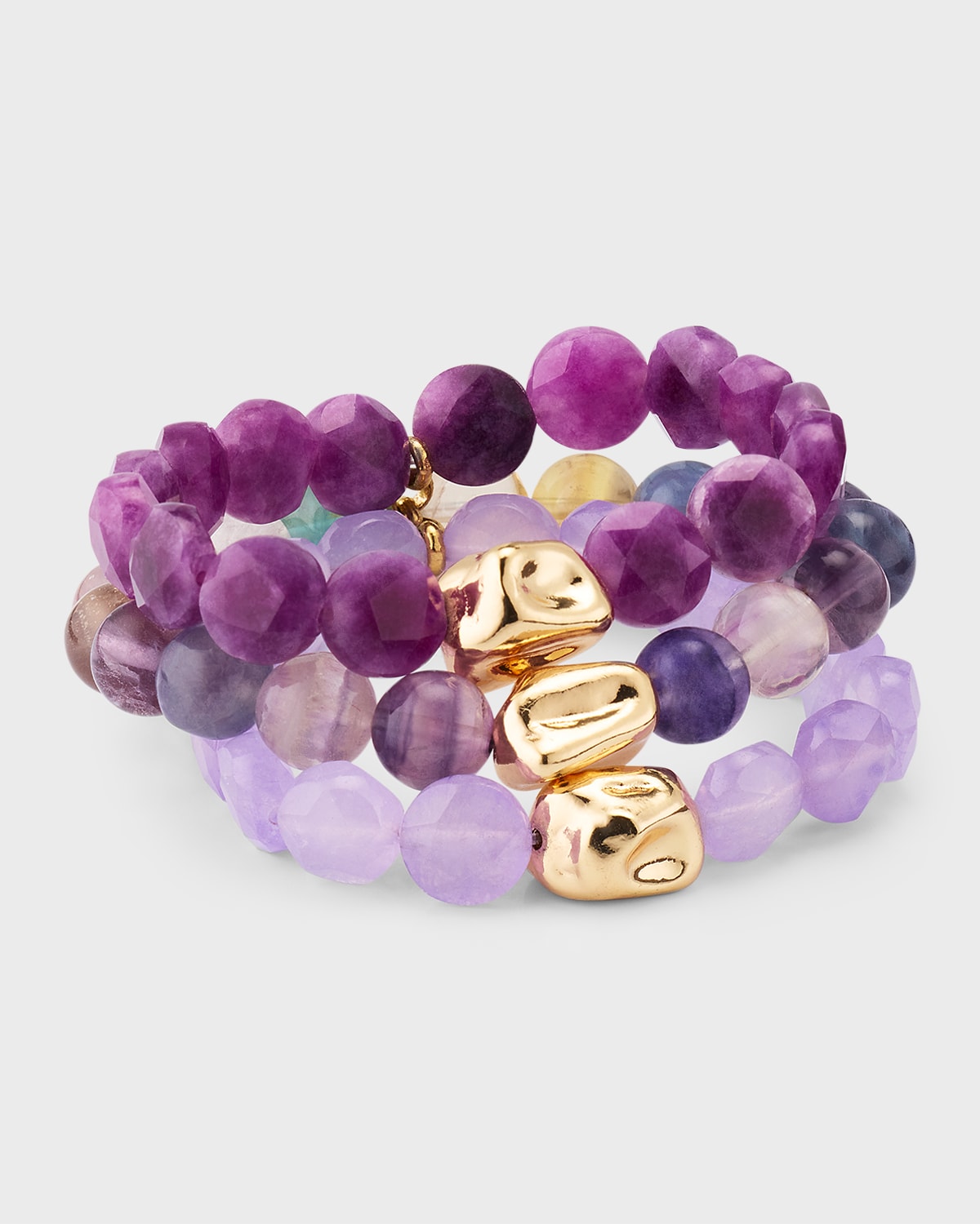 Devon Leigh Amethyst And Jade Gold Accent Stretch Bracelets, Set Of 3 In Pink