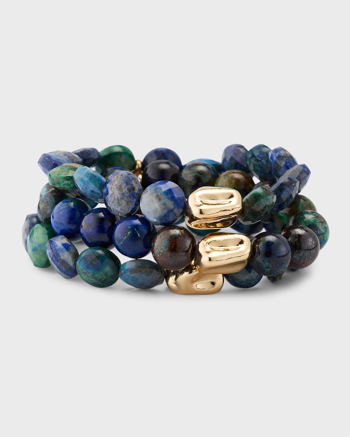 Devon Leigh Chrysocolla Gold Accent Stretch Bracelets, Set Of 3 In Blue