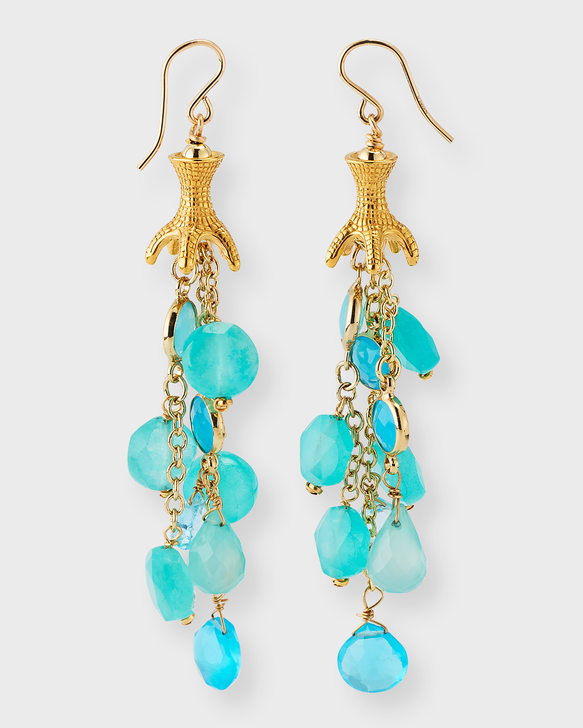 Devon Leigh Blue Chalcedony Cascading Earrings In Gold