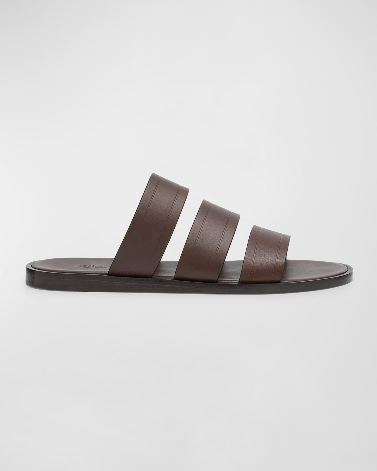 Shop Loro Piana Men's Naha Seawalk Leather Slide Sandals In Brown