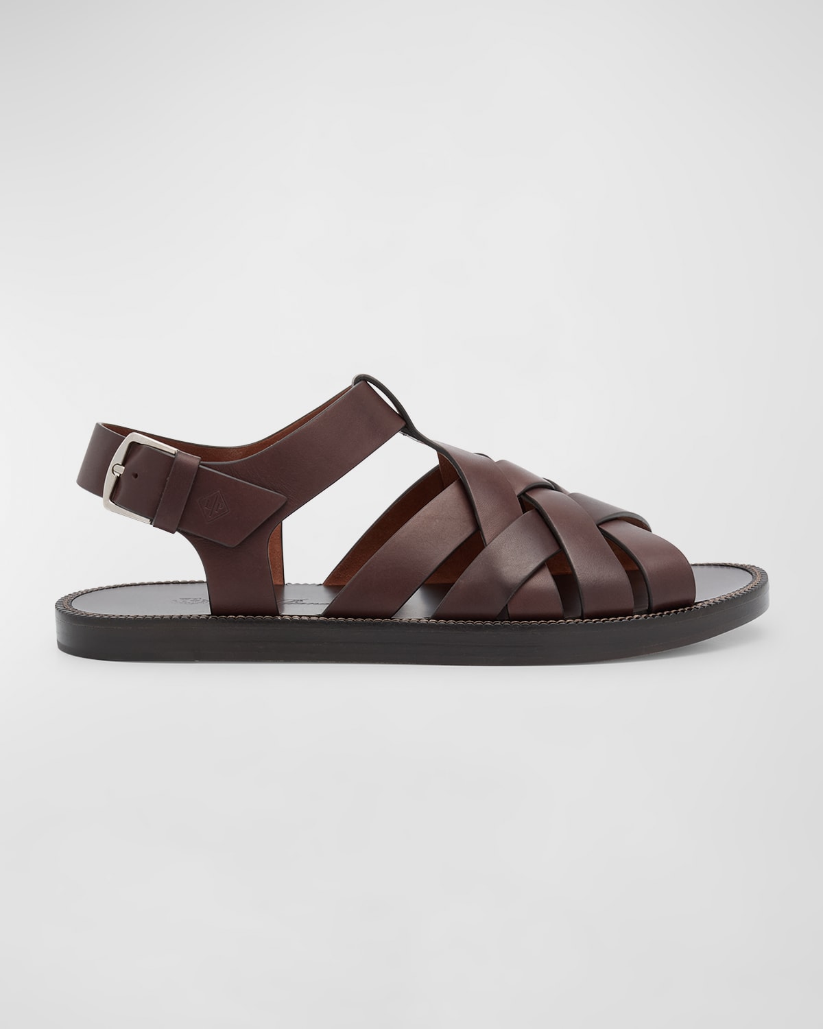 Shop Loro Piana Men's Kumihimo Leather Sandals In Light Chocolate