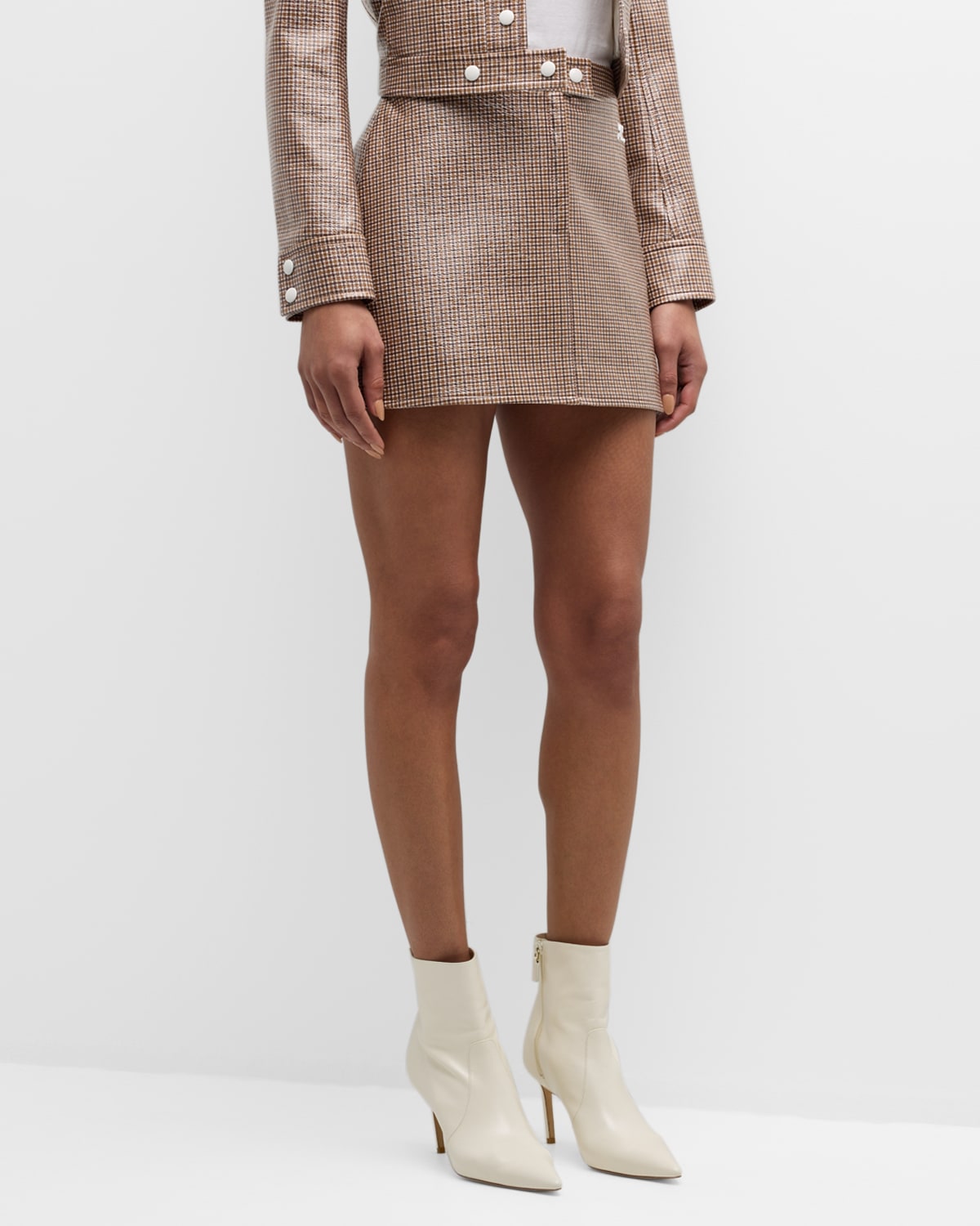 Shop Courrèges Re-edition Checked Print Vinyl Mini Skirt In Brown White