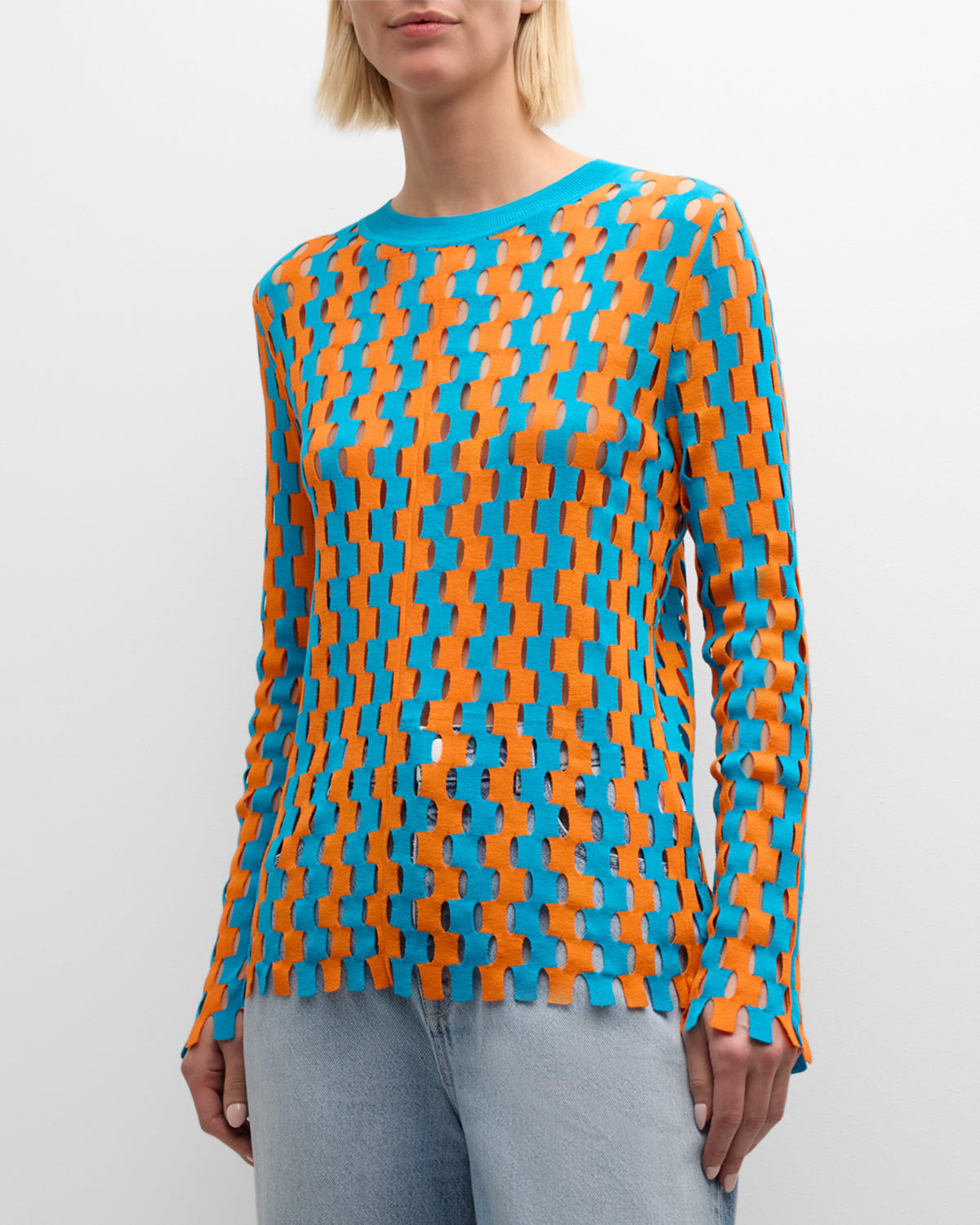 Zankov Gigi Intarsia-knit Crewneck Pullover In Light Blueaperol