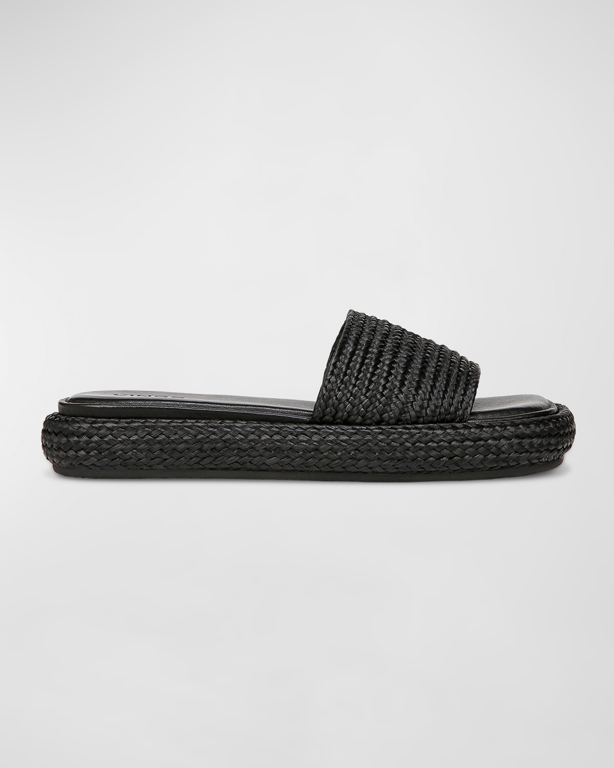 Shop Vince Eva Raffia Easy Slide Sandals In Black