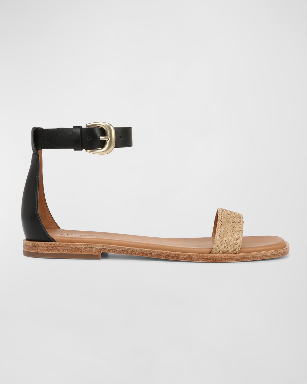 Shop Vince Martina Raffia Ankle-strap Sandals In Black Leather