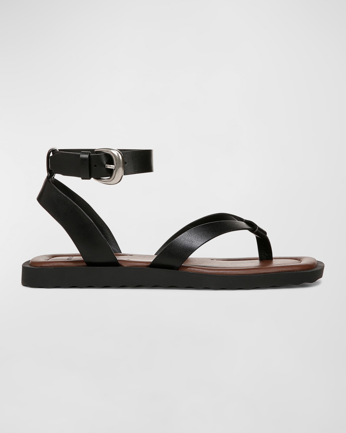 Vince Samuela Leather Thong Ankle-strap Sandals In Black Leather