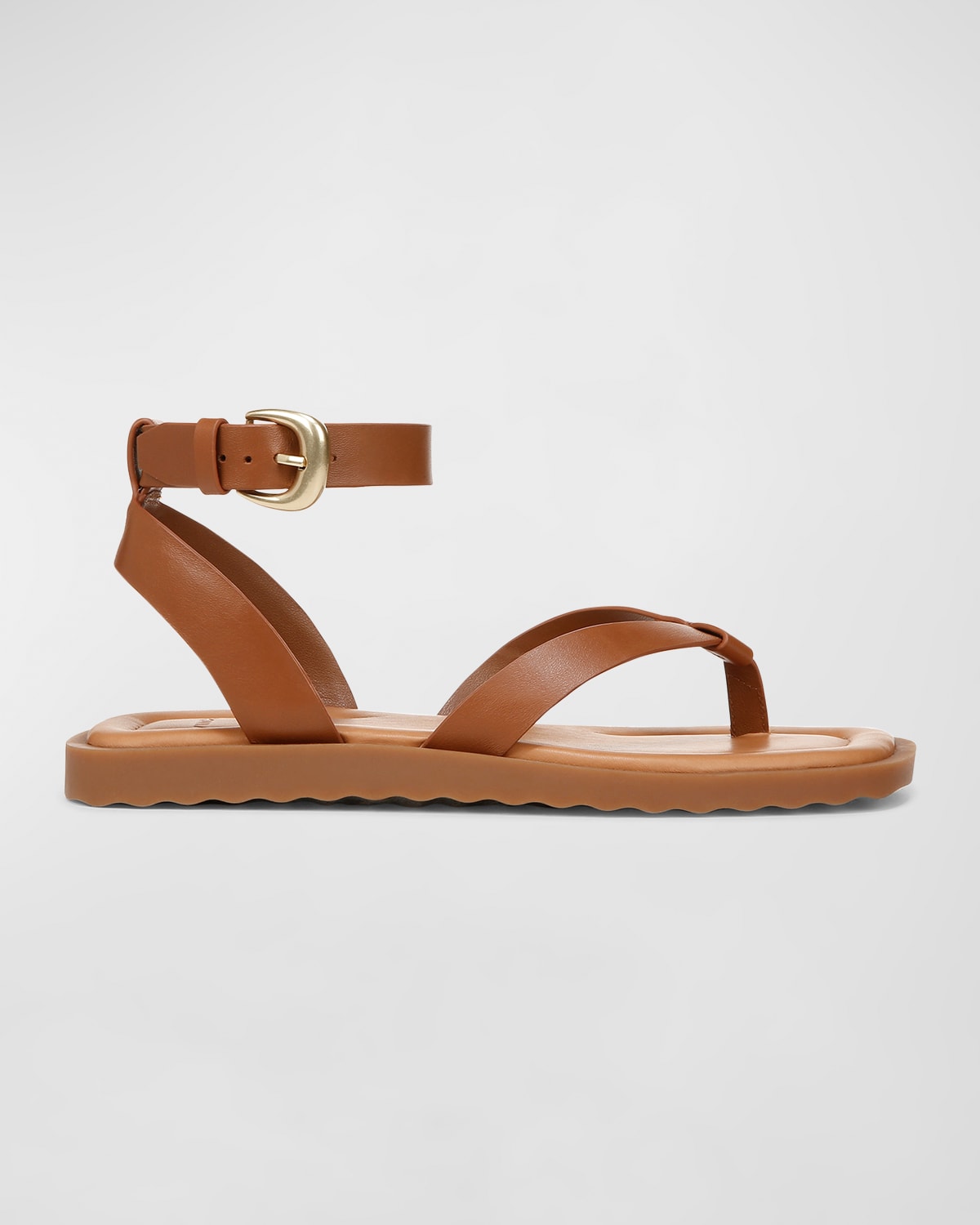 Vince Samuela Leather Thong Ankle-strap Sandals In Sequoia Brown Lea