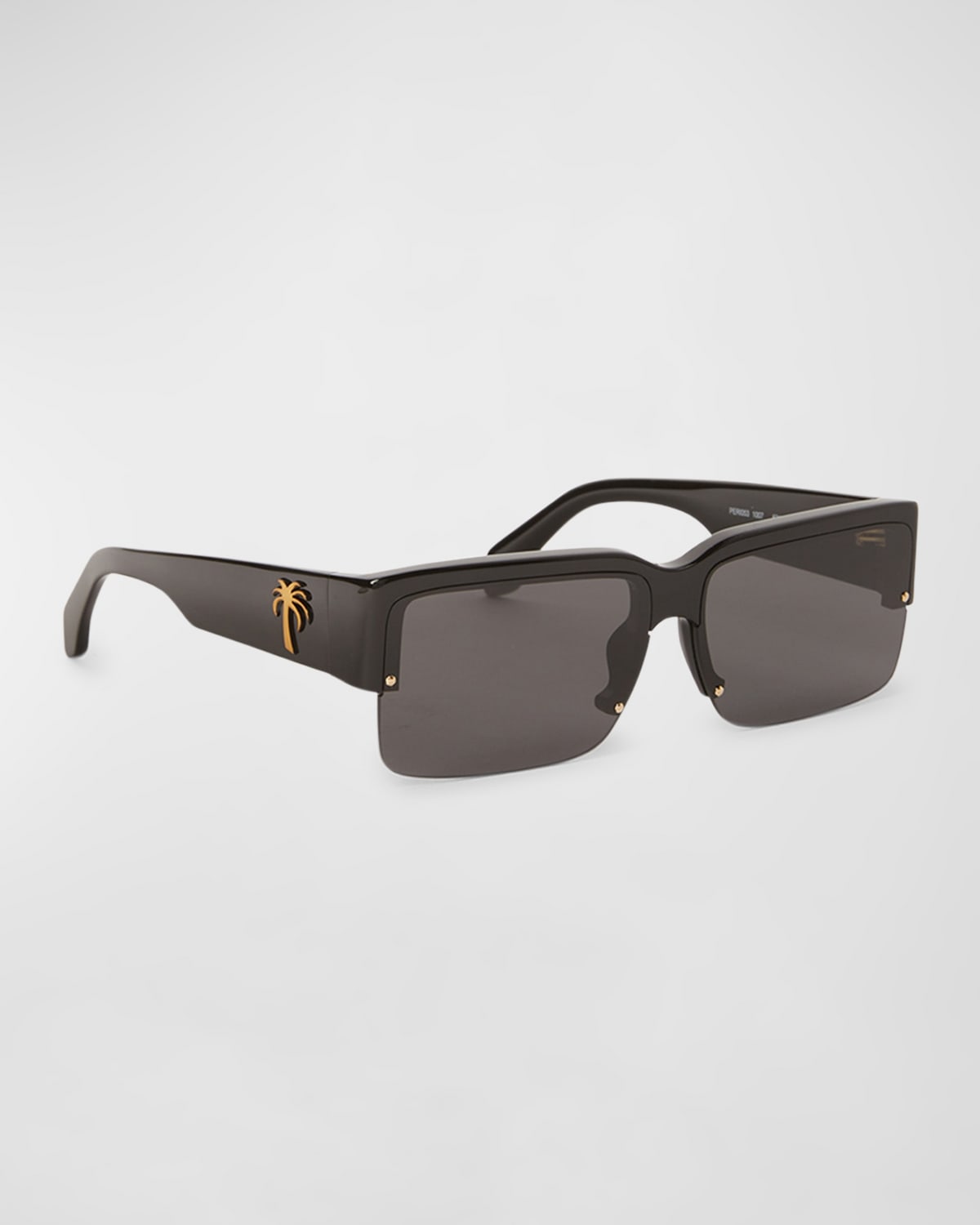 Shop Palm Angels Men's Drain Half-rim Acetate Rectangle Sunglasses In Black Dark Grey