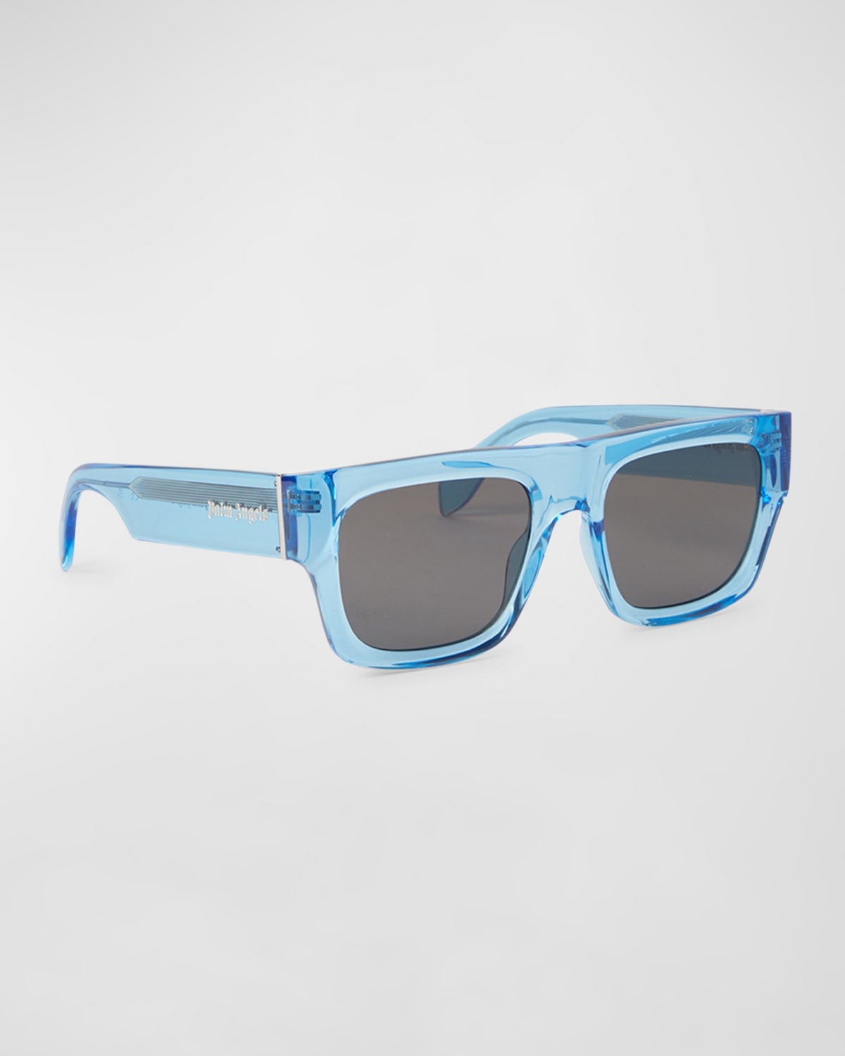 Shop Palm Angels Men's Pixley Acetate Rectangle Sunglasses In Crystal Blue Dark Grey