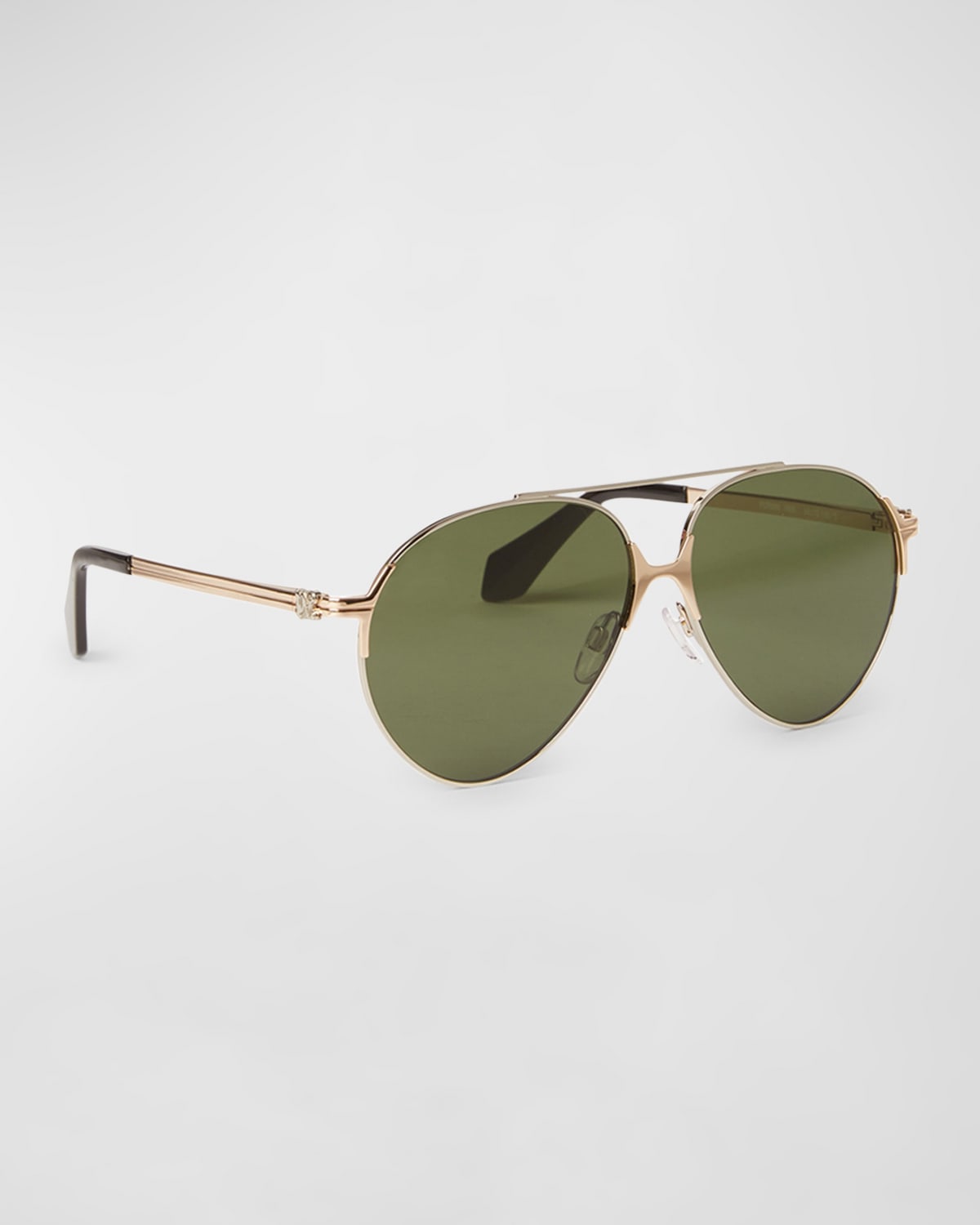 Shop Palm Angels Men's Elkton Double-bridge Metal Aviator Sunglasses In Gold Green
