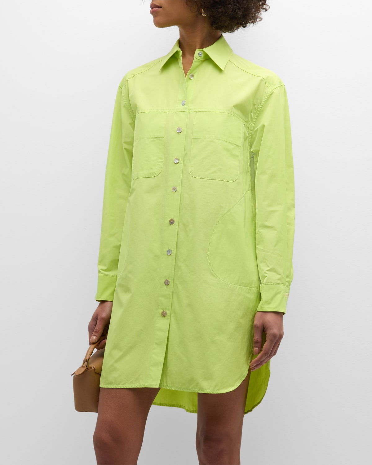 Finley Nash Taffeta Mini Shift Shirtdress In Neon Lime