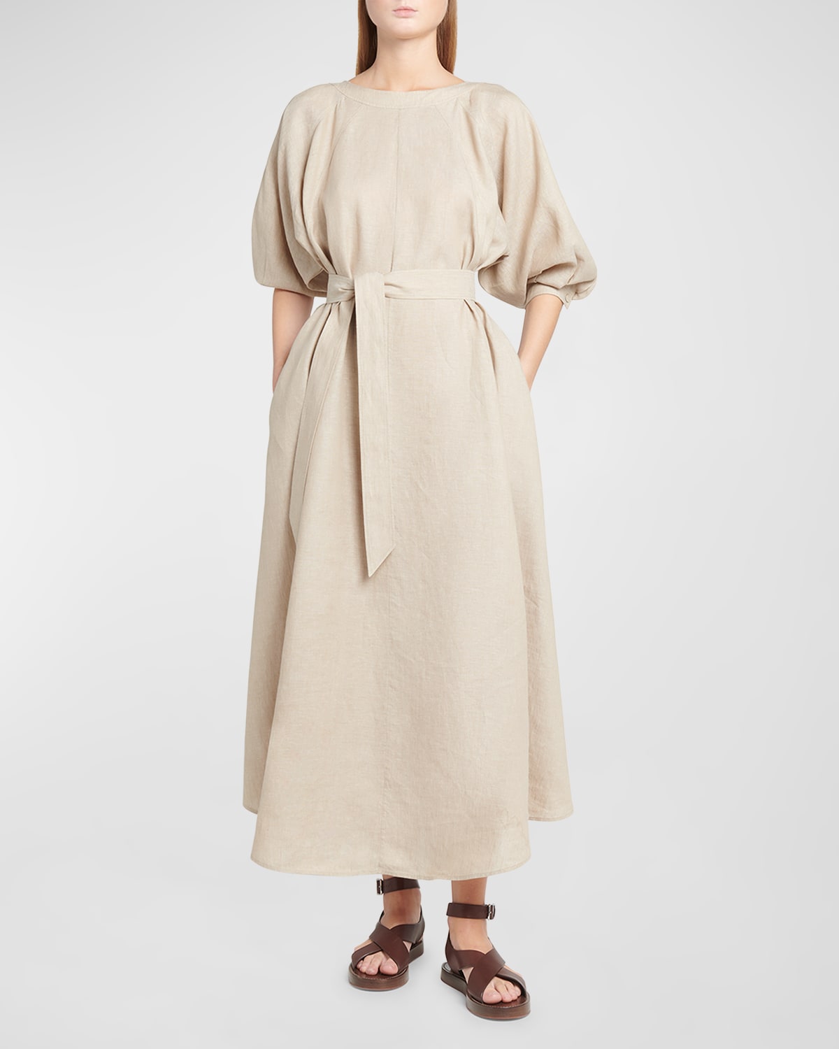 Loro Piana Mina Solaire Belted Maxi Dress In D0cp Grain Beige