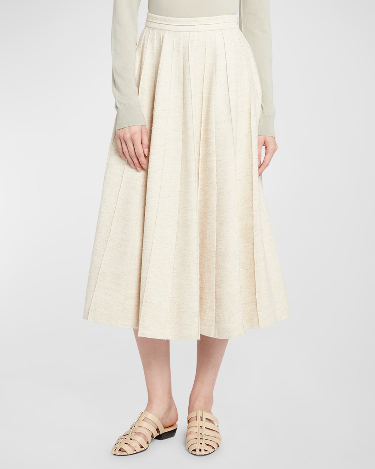Loro Piana Fumiko Pleated Wool Silk Linen Midi Skirt In A0es Shoji Paper