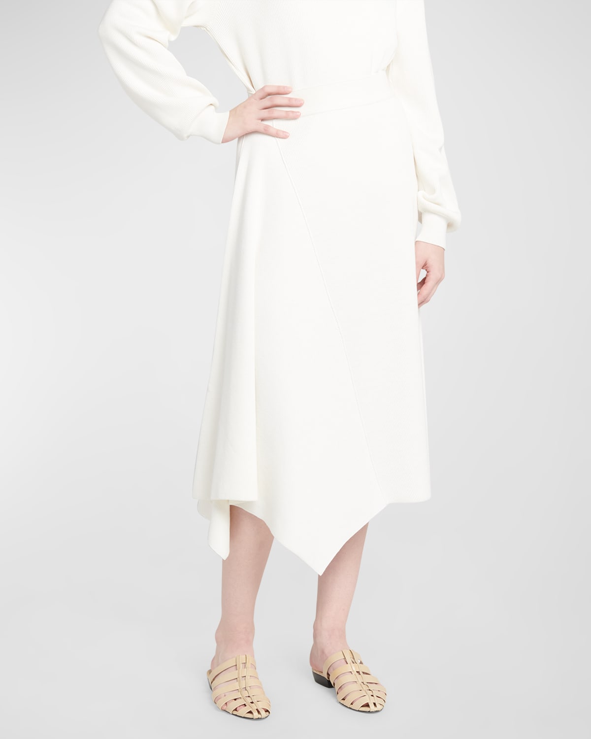 Shop Loro Piana Tazawa Rib Asymmetric Midi Skirt In 1000 White