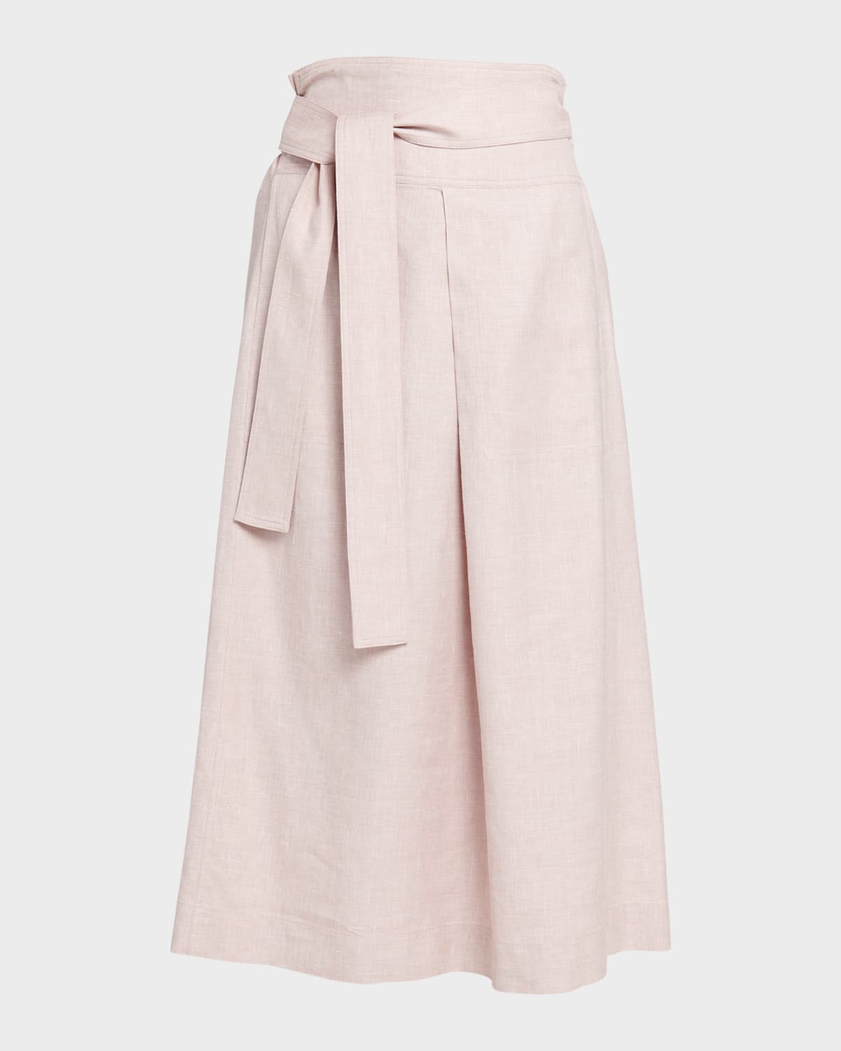 Shop Loro Piana Ariel Spring Linen-wool Belted Midi Skirt In 30el Kiku Garden