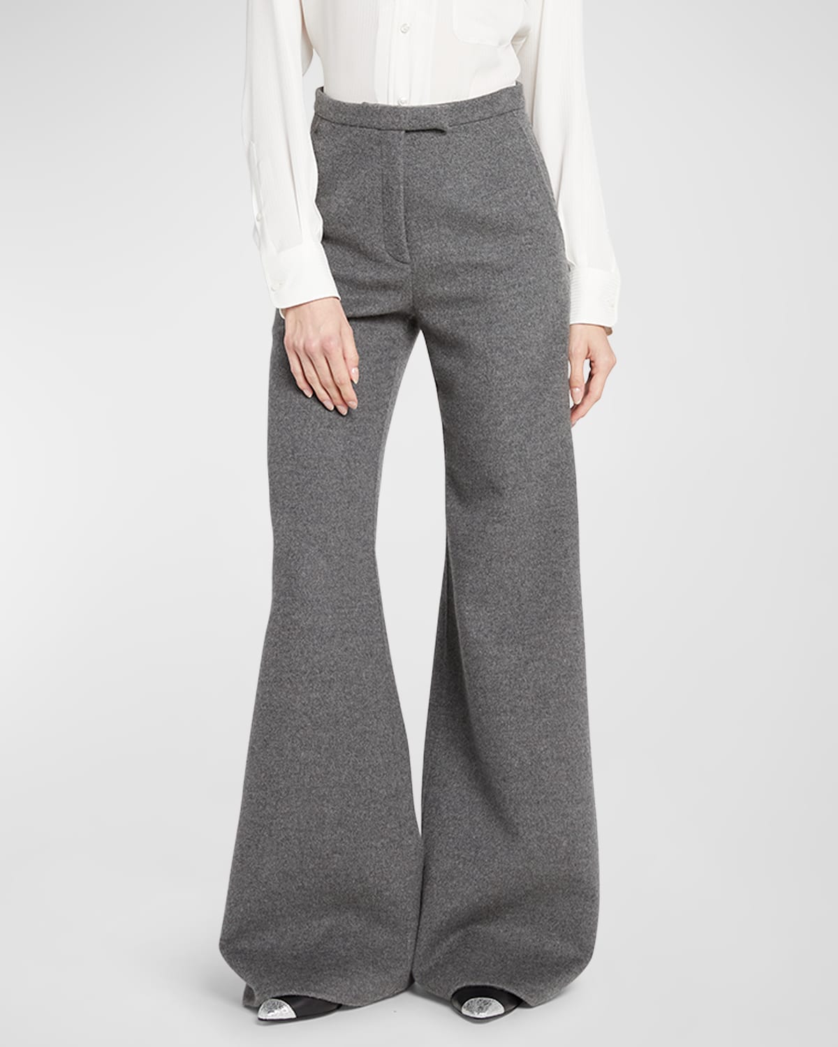 Loro Piana Loy Cashmere Bootcut Trousers In M006 Grey Melange