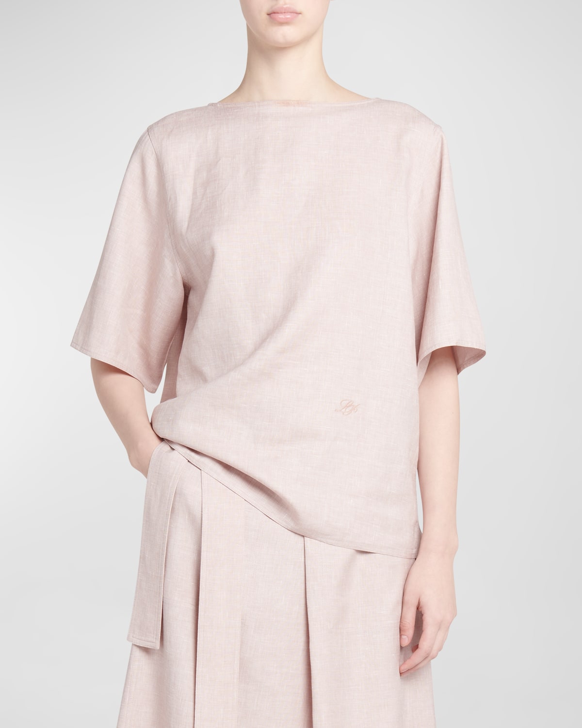 Loro Piana Mara Spring Linen-wool Short-sleeve Shirt In Pink