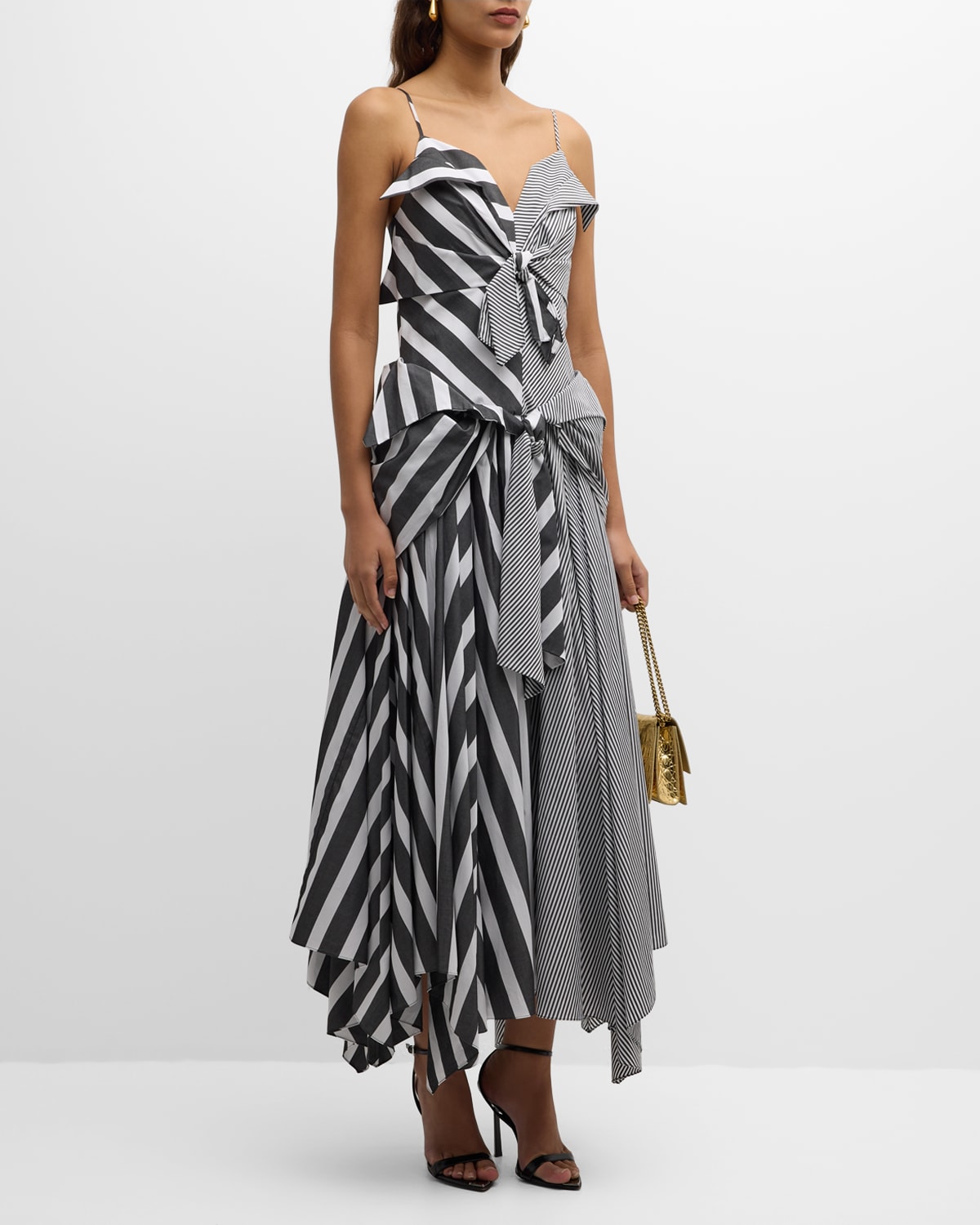 Striped Tie-Front Handkerchief Maxi Dress