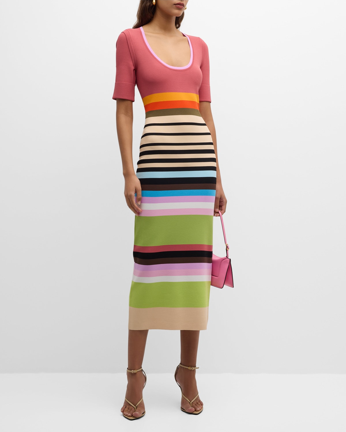 Shop Christopher John Rogers Multicolor Striped Knit Midi Dress In Lychee Multi