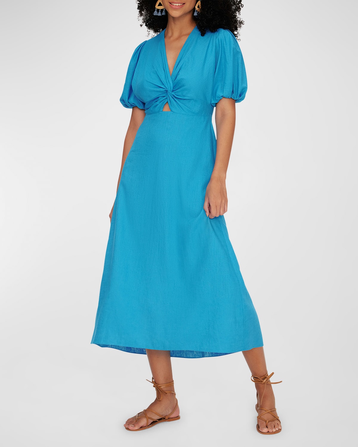 Shop Diane Von Furstenberg Marjorie Puff Sleeve Midi Dress In Cerulean Blue