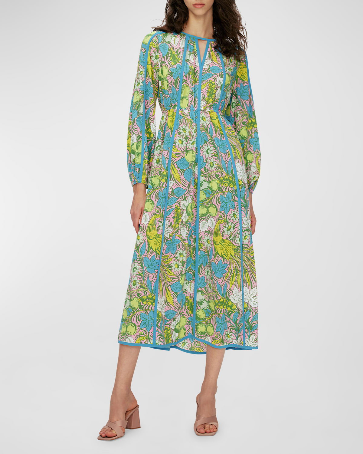 Diane Von Furstenberg Scott Floral Long Sleeve Midi Dress In Bd Of Paradise Pi