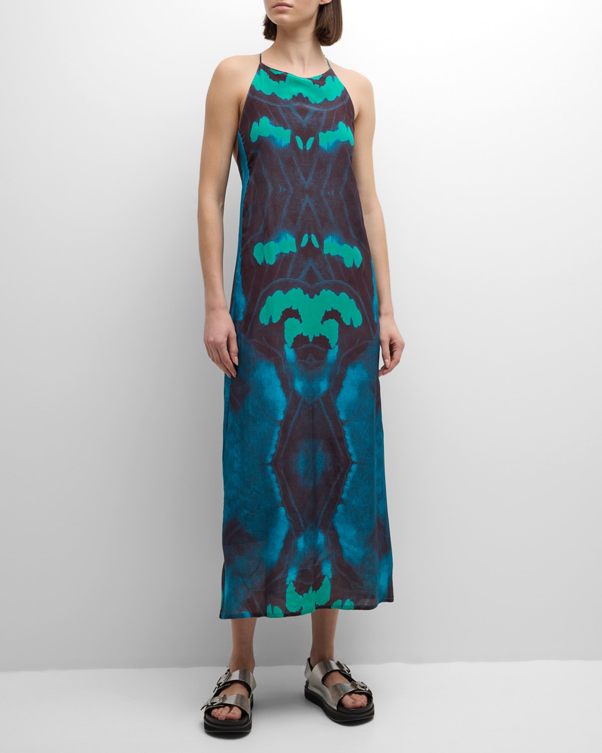 Roma Abstract-Print Halter Midi Dress