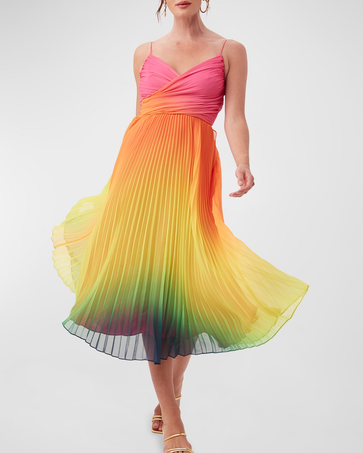 Trina Turk Natalie Ombre Wrap Sleeveless Midi Dress In Multi